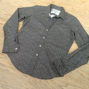 Frank & Eileen Barry shirt 100% soft cotton gray black white floral XS
